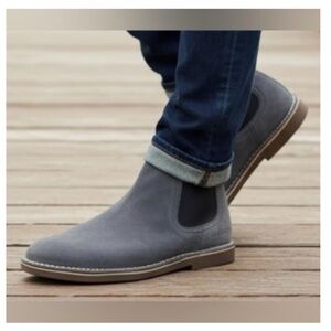 Hawke & Co Men's Skylark Gray Suede & Textile Chelsea Boots Round Toe